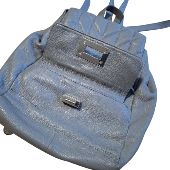 Karl Lagerfeld Gray Leather Backpack Purse. - Picture 7 of 10